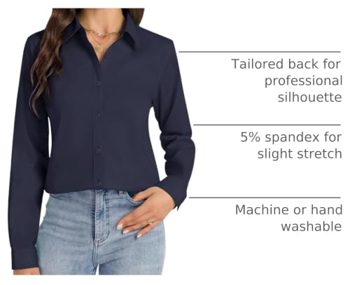 Image of J.VER Button Down Shirts for Women Stretch Collared Long Sleeve Dress Shirt | Business Casual, for Work Office, Meetings, Dinner, Dates, Travel, Leisure, Elegant, Workout, Social Gathering, Commute