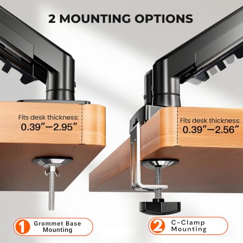 Image of STAR WORK Dual Monitor Mount for 13-32 inch Inch Screens, Adjustable Gas Spring Monitors Arm Desk Stand with C-Clamp & Grommet Base, Motion 360 Swivel & Tilt, Supports 19.8 lbs (Dual Black Monitor Arm)