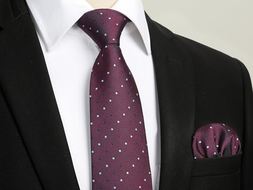 Image of HISDERN Polka Dot Ties for Men Classic Silk Ties and Pocket Square Formal Business Necktie Handkerchief Wedding Party