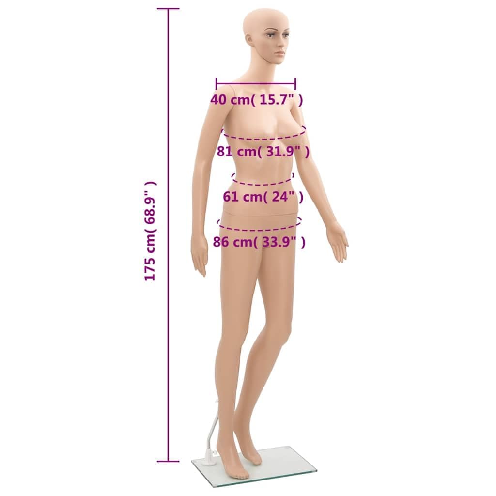 vidaXL Mannequin Femme 175 cm, Corps Complet Rotatif 360°, Idéal pour Présenter des Vêtements ou Vitrine de Magasin, Beige
