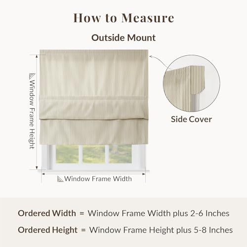 Image of TWOPAGES No Drill Cordless Farmhouse Ticking Stripe Roman Shades Roman Blinds for Windows, Custom Made Light Filtering Blackout Blinds Shades for French Door, Khaki Pinstripe, 1 Piece