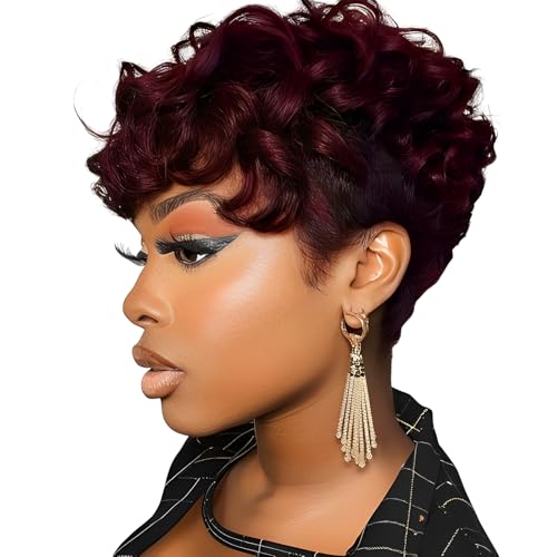 BOBCOO Pixie Cut Wig Short Wigs for Black Women Short Pixie cut Wigs for Black Women (Burgundy)