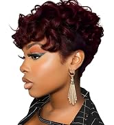 BOBCOO Short Pixie Cut Wigs for Black Women Short Curly Wig 99J Burgundy Pixie Cut Wigs Layered P...