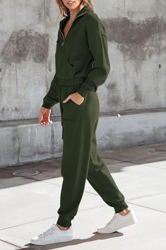 Image of PRETTYGARDEN Women's 2 Piece Sweater Set Pullover Zip Up Sweatshirt Jogger Sweatpants Tracksuit Casual Outfit