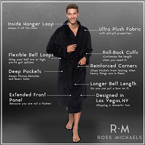 Ross Michaels Mens Robe Shawl Collar Wrap Style - Mid Length Plush Fleece Bathrobe4
