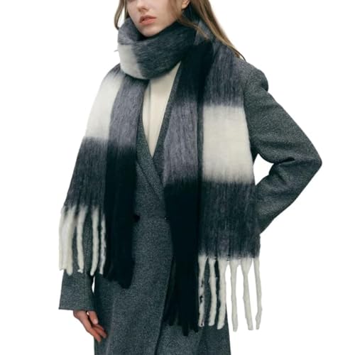 Women Chunky Plaid Scarf Oversized Big Grid Tassel Large Wrap Scarf Soft Fall Winter Thick Warm Shawl Scarves