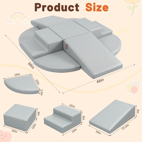 Image of TODIBY 9-Piece Climbing Toys for Toddlers: Soft PU Leather Foam Blocks - Baby Climb and Crawl Activity Blocks - Kids Play Gym Equipment Indoor for Development(Grey)