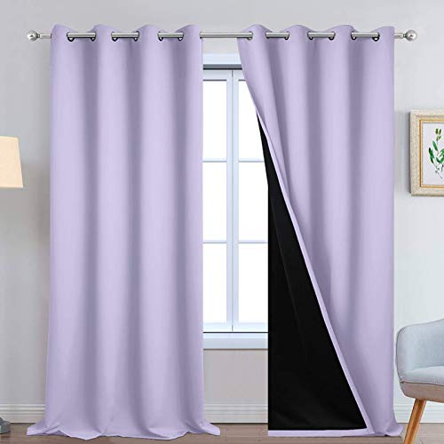Image of Yakamok Lilac 100% Blackout Curtains 108 Inches Long for Bedroom 52 inch Wide | Blackout Curtain Panels for Bedroom, 2 Thick Layers Grommet Top Thermal Insulated Drapes with Black Liner for Living Room