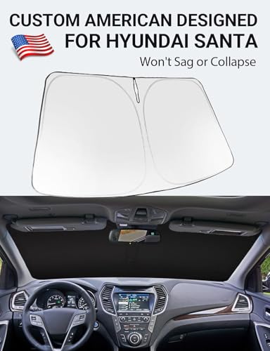 Image of Proadsy 2026 Upgrade Windshield Sun Shade Custom Fit 2013-2018 Santa Foldable Front Sunshade Protector Sun Visor Blocks UV Rays Keep Car Cooler