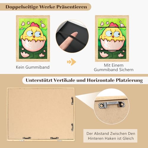 2 Stück Bilderrahmen für Kinderzeichnungen A4, Frontöffnung Kunstfotorahmen für Bilderrahmen Kinder, Holz mit Acrylglas, Befüllbar Fotorahmen zum Aufbewahrung & Darstellung von Kunstwerken, Holzfarbe