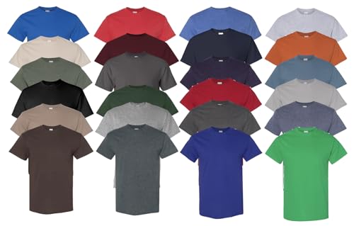 EVERYDAY TEES 24 Pack Mens Cotton Crew Neck Regular T-Shirts Bulk Short Sleeve Lightweight Tees Mix Colors