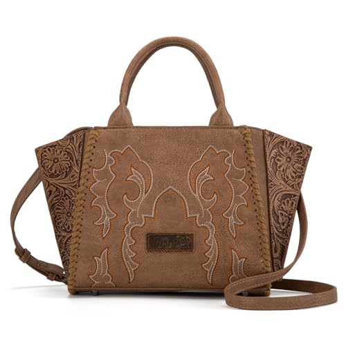 Wrangler Purse for Women Embroidered Boot Scroll Tote Bag Rodeo Top Handle Handbags with Crossbody Strap WG145G-8300KH