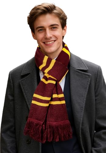 Zando Wizard Knit Red Striped Scarf - Soft Magic College Style Winter Fall Scarf for Women Men Movie Character Cosplay Halloween Costume Accessories Halloween Party Birthday Christmas