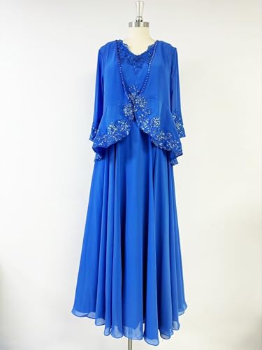 2 Pieces Mother of The Bride Dresses with Jacket Chiffon Laces Plus Size Formal Evening Dress2