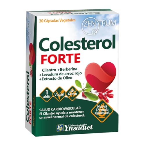 Colesterol Forte de Ynsadiet | Con Cilantro, Berberina, Levadura de Arroz Rojo y Olivo | Mantiene Niveles Normales de Colesterol y Triglicéridos | 30 Cápsulas | Producto Vegano y Sin Gluten
