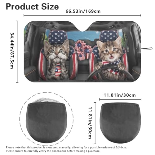 Image of 4th of July Cats Sun Shade for Car Windshield Foldable Front Windshield Shade for Sun Auto Vehicle Shield Reflector Blocking Screen Cover Fit Car Front Window for Trucks SUV Van