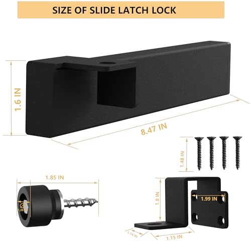 Image of Sdstone Slide Gate Latch,Heavy Duty Door Latch with Padlock Hole,Adjustable Latch Lock with Two Rolling Wheels,Fit for Wooden Fences,Shed,Cottages Farmhouse, Outdoor and Interior Door (Matte Black)