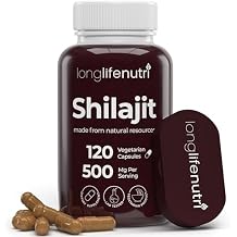 Shilajit Pure Himalayan Extract 500mg with 15% Fulvic Acid 500mg - 120 Vegetarian Capsules, 4 Month Supply, Organic Supplement for Vitality & Mental Clarity, Made in USA, Gluten Free, Non-GMO