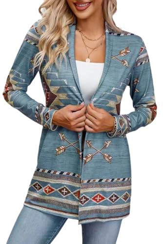 Womens Vintage Aztec Printed Western Casual Open Front Outwear Long Sleeve Shawl Collar Cardigan Sweater Coat4