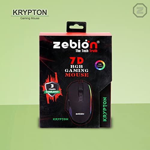 Image of Zebion Krypton Professional Gaming Mouse, with 7D Multi Color Gaming Features, 6 Responsive Buttons, Stunning Multicolor Glow, Adjustable Speed, Rugged Rubber Coating and 3 Years Warranty