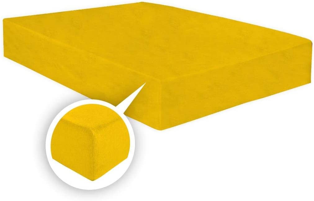 Thermal Flannelette Fitted sheets 25cm-100% Brushed Cotton Flannel Fitted Sheets-Warm & Cosy Thermal Fitted sheets-Elasticated Corners Fitted Bed Sheets (Mustard, Double)