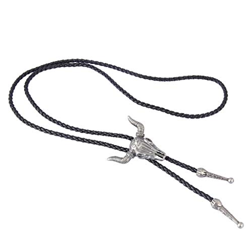 AZORA Silver Bolo Tie for Men Texas Longhorn Buffalo Steer Cow Skull Choker Necklace Western Cowboy Necktie for Women