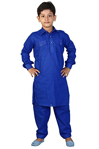 Image of JBN Creation Boys Cotton Linen Pathan Suit Set For Kids (Color: Blue)