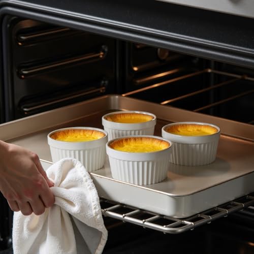 Image of Sweese 6-Pack 4 oz Porcelain Ramekins with Lids, White Souffle Dishes for Baking, Creme Brulee Cups, Oven-Friendly Pudding Custard Bowls - Versatile Kitchen Essentials for Baking and Storing