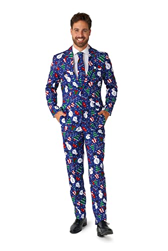 Suitmeister Men's Christmas Suit - Xmas Snowman Blue Outfit - Slim Fit - Size: L