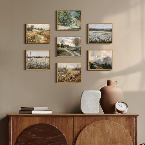 oiqartoiq framed canvas wall artvintage decorlandscape nature country wildflower paintings farmhouse pictures modern artwork rustic fall flower prints cottagecore office living room bedroom bathroom