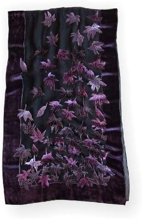 JennyJames Silk Base Burn-out Velvet Shawl, 72" L x 21" W, Maple Leaf, Purple_black - Image 3