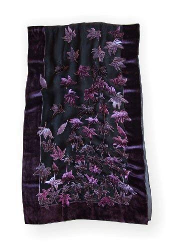 JennyJames Silk Base Burn-out Velvet Shawl, 72" L x 21" W, Maple Leaf, Purple_black3