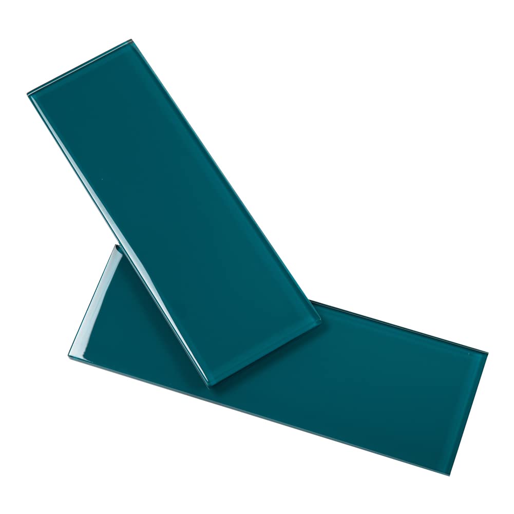 Adedeo Glass Subway Tile 4 x 12 Inch Dark Teal for Kitchen Backsplash Bathroom Wall Pack of 12 Sheets