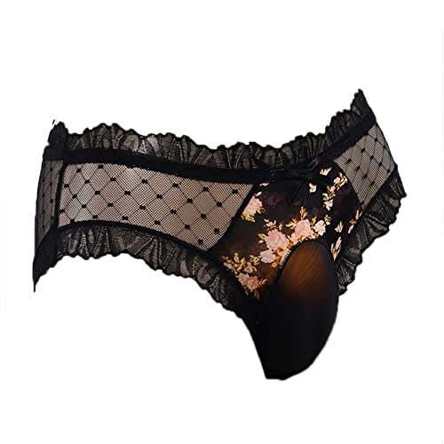 LEIMI Sissy Pouch Panties Men's Lace Trim Bikini Briefs Underwear for Men