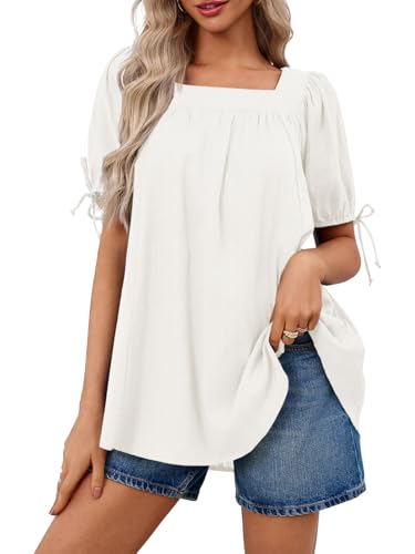 Tankaneo Womens Square Neck Babydoll Tops Summer Puff Short Sleeve Tunic Shirts Casual Loose Fit Blouse3
