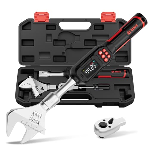 Image of VANPO Adjustable Digital Torque Wrench, 2.2-44.3 Ft.lb /3-60Nm, ±2% Accuracy | Electronic Torque Wrench with 42mm Jaw and 3 /8 inch Drive Ratchet, Buzzer, Vibration and LED Indicator for HVAC and Motorcycle