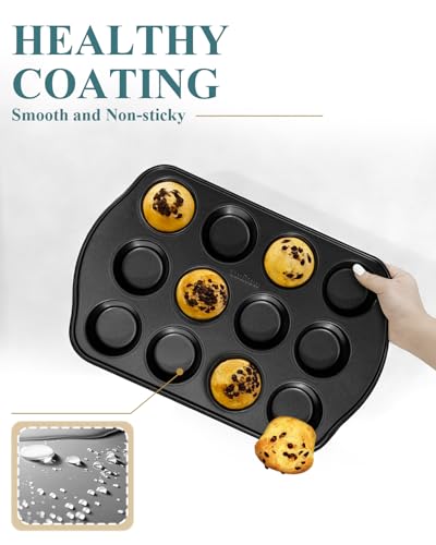 Image of Nonstick Muffin Pan with 12 Silicone Baking Cups, Carbon Steel Muffin Tin for Muffins, Cupcakes, Egg Bites and more, Non Toxic, Easy to Clean, Dishwasher Safe, Foggy Gray