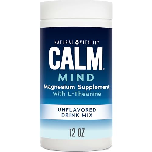 Natural Vitality Calm Mind Magnesium Citrate + L-Theanine Powder Supplement for Stress Relief Gluten Free & Vegetarian Unflavored 12 oz.