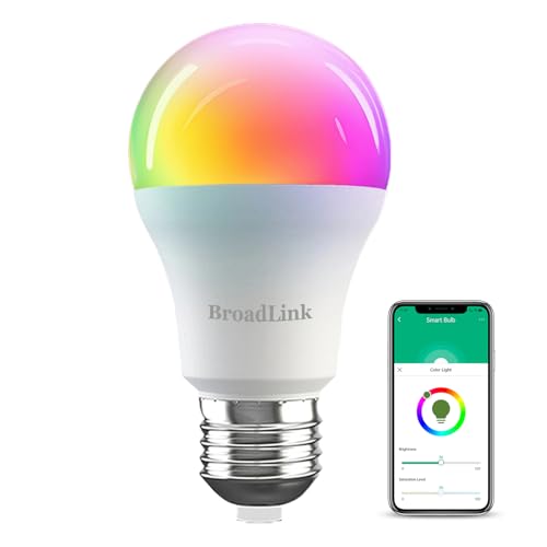 Broadlink Lampadina WiFi Intelligente E27, RGB con 16 Milioni di Colori, Dimmerabile, Compatibile con Alexa e Google Home, Controllo Remoto, Senza Hub Necessario, Scene e Routine, A60 10W 800lm