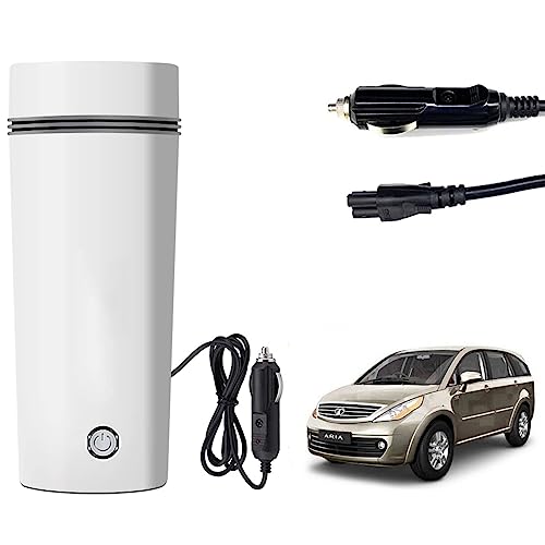 Image of Oshotto 12V Portable Electric Water Bottle for Hot Water Tea Coffee Kettle Mug Multipurpose Food Grade Fast Boil Auto Shut-off For Travel Camping, Road Trip Compatible with Tata Aria (350ml) - White