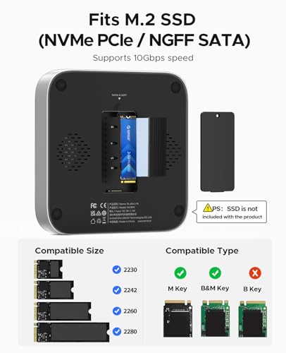 Image of ORICO StudioLink Mac mini Hub with SSD Enclosure & 7-in-1 Ports | NVMe /SATA M.2 SSD Dock for Mac mini M1 /M2 /Mac Studio | 10Gbps USB-C, SD /TF Card Reader, 3.5mm Audio, Aluminum Alloy