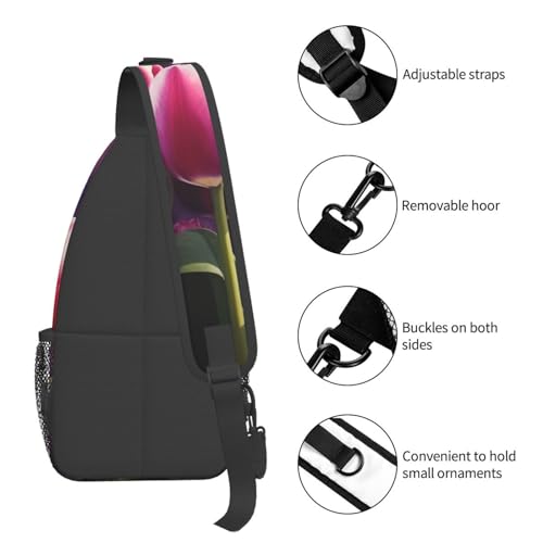 Bolso tipo bandolera unisex negro con diseño floral miniatura 4