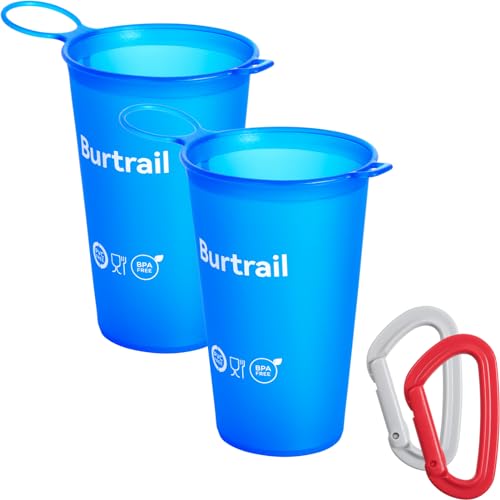 Burtrail 200 ml/6.8 oz-2Pack-Collapsible Cup TPU Running Water Cup Ultralight Protable with Carabiner for Backpacking,Running,Climbing,Camping,Party-BPA Free,Blue
