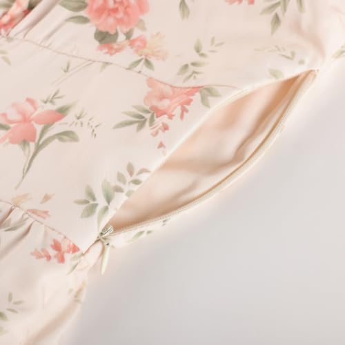 Image of Scarlet Darkness Summer Spring Split Floral Corset Midi Dress with Pockets | Floral dress with elastic sleeves, tie square neck, smocked back, 66 boned waist, left zip, side pockets, front thigh slit