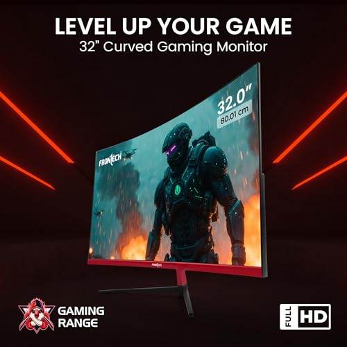 Image of FRONTECH Gaming 32 Inch Curved LED Monitor, Refresh Rate 200Hz, VA Panel, 1800R Curve, Full HD 1080p, Bezel Less Design, HDMI & DP Ports (MON-0076)
