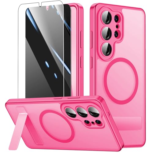 Coque mate translucide rose pour Samsung S25 Ultra avec verre de protection