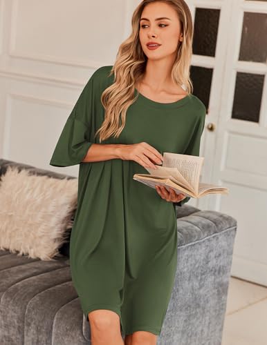 Image of Ekouaer Plus Size Nightgowns for Women Oversized Sleep Shirt Short Sleeve Nightshirt T-Shirt Dress Sleepwear S-5XL