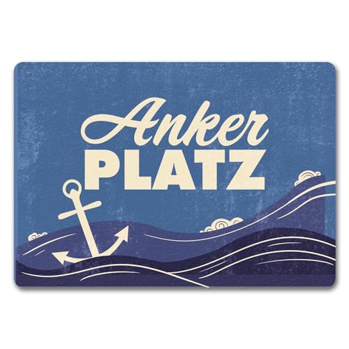speecheese Fußmatte in 35x50 cm ohne Rand mit Meer Motiv und Anker - Ankerplatz mit Wellen an der Nordsee EIN Geschenk für Familien die ihre Heimat lieben und am Meer wohnen Also echte