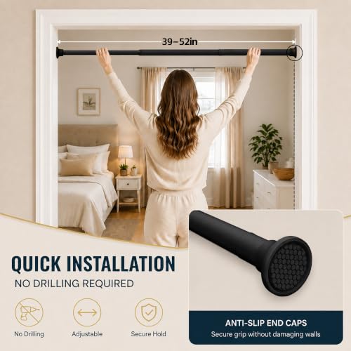 Image of AJAZZ Blackout Magnetic Door Curtain with Curtain Rods 39-52 in Length Pleated Door Curtain Folding Door Invisible Applicable Bedroom Room Living Room Doorway (1 Panel, 53 W x 78 L, Black)