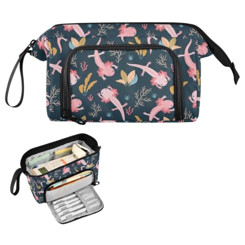 Image of Axolotls Print Pencil Case Pouch Big Capacity Pencil Bag Box Organizer Pen Case with Compartmens Stationery Organizer for Girls Boys Women School College Office